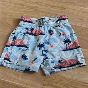 Abercrombie & Fitch Blue Swim Shorts with Coral & Navy Tropical Print